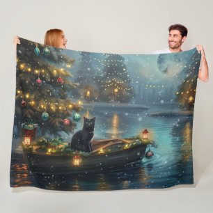 Black Cat Christmas Festive Voyage Fleece Blanket