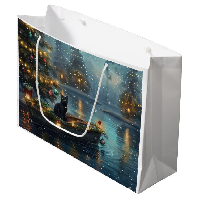 Black Cat Christmas Festive Voyage Large Gift Bag (Front Angled)