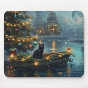 Black Cat Christmas Festive Voyage Mouse Mat