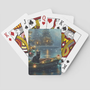 Black Cat Christmas Festive Voyage Playing Cards