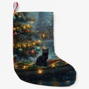 Black Cat Christmas Festive Voyage Small Christmas Stocking