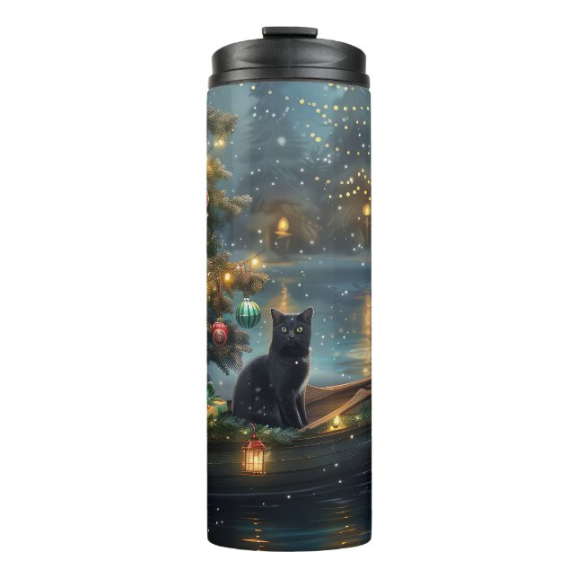 Black Cat Christmas Festive Voyage Thermal Tumbler (Front)