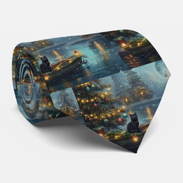 Black Cat Christmas Festive Voyage Tie (Rolled)