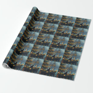 Black Cat Christmas Festive Voyage Wrapping Paper