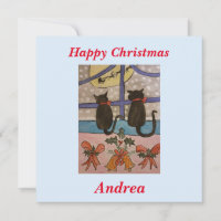 Black Cat Christmas Flat Card