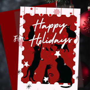 Black cat christmas holiday card