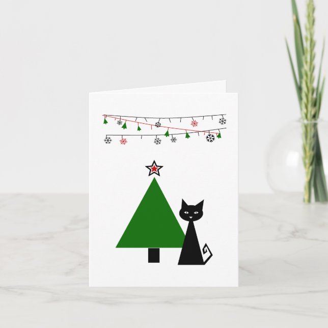 Black Cat Christmas Holiday Card (Front)