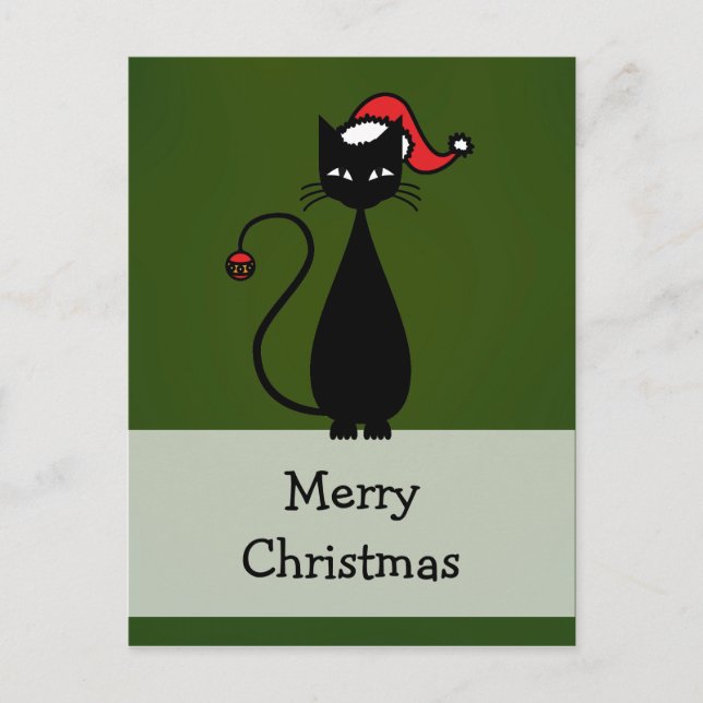 Black Cat Christmas Holiday Postcard (Front)