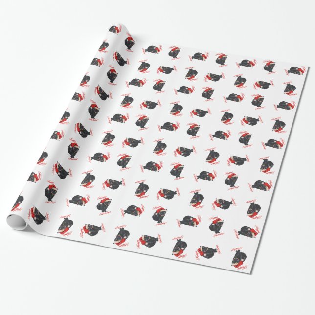 Black Cat Christmas Holidays Wrapping Paper (Unrolled)