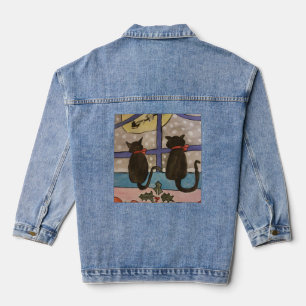 Black Cat Christmas Hoodie Denim Jacket