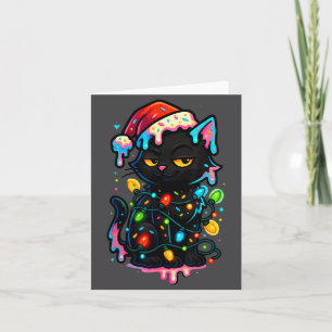 Black Cat Christmas Ice Cream Drip Santa Hat Cute Card