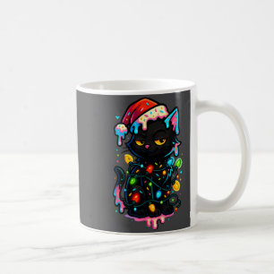 Black Cat Christmas Ice Cream Drip Santa Hat Cute  Coffee Mug