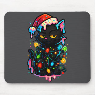 Black Cat Christmas Ice Cream Drip Santa Hat Cute  Mouse Mat