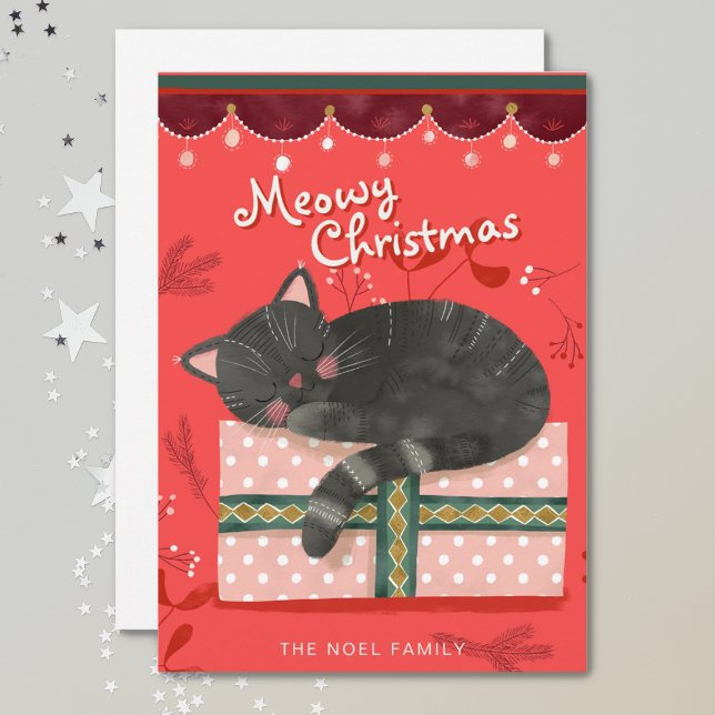 Black Cat Christmas Illustration Flat Holiday Card (Creator Uploaded)