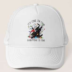 Black Cat Christmas It's Fine I'm Fine Everything Trucker Hat
