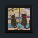 Black Cat Christmas Jewelry Box<br><div class="desc">These two cute black cats have been sitting patiently on the windowsill for Santa to arrive. It is Christmas Eve and the snow is falling hard. The house is decked with holly and seasonal bells for the holidays. Then the cat's patience is rewarded as they spot Santa in his reindeer...</div>