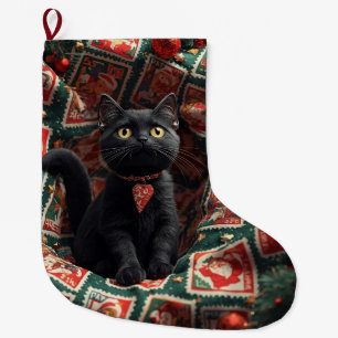 Black cat christmas large christmas stocking