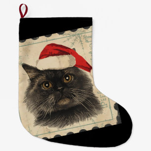 Black cat christmas large christmas stocking