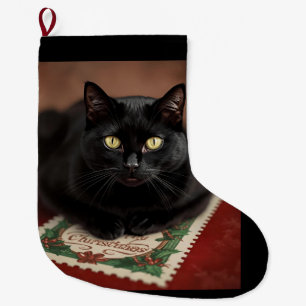 Black cat christmas large christmas stocking