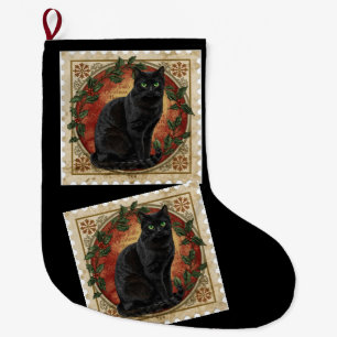 Black cat christmas large christmas stocking
