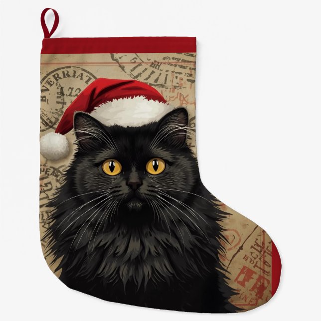 Black cat christmas large christmas stocking (Front)