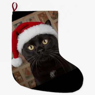 Black cat christmas large christmas stocking