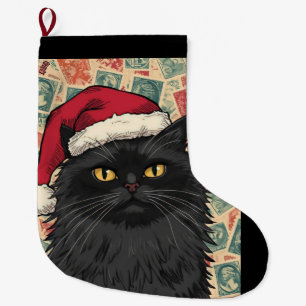 Black cat christmas large christmas stocking