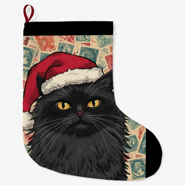 Black cat christmas large christmas stocking (Front)
