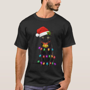 Black Cat christmas light cat christmas T-Shirt