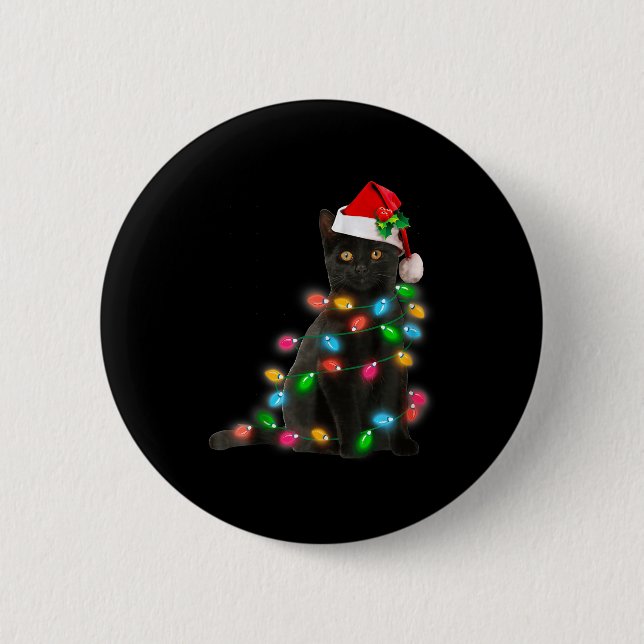 Black Cat Christmas Light Cat Lover Christmas  6 Cm Round Badge (Front)