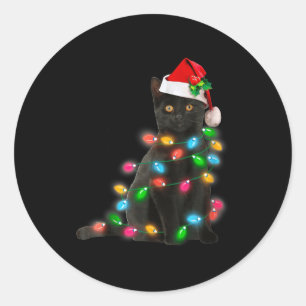 Black Cat Christmas Light Cat Lover Christmas Classic Round Sticker