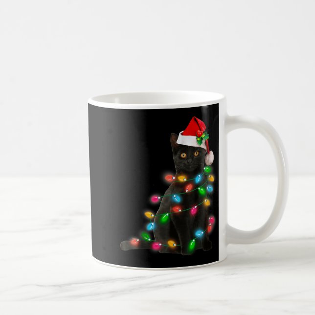 Black Cat Christmas Light Cat Lover Christmas  Coffee Mug (Right)