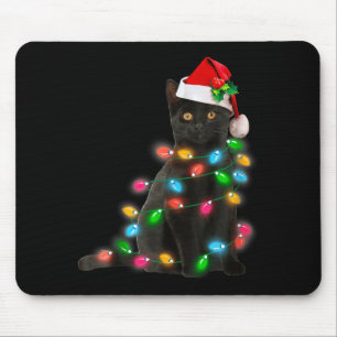 Black Cat Christmas Light Cat Lover Christmas  Mouse Mat