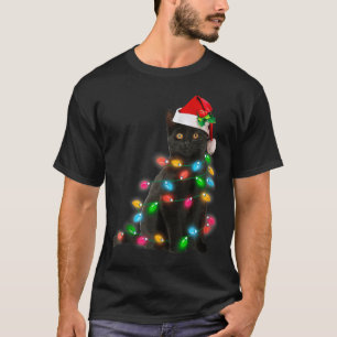 Black Cat Christmas Light Cat Lover Christmas  T-Shirt