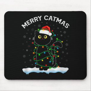 Black Cat Christmas Light Cat Wearing Santa Hat Me Mouse Mat