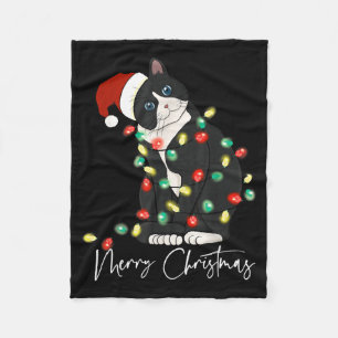 Black Cat Christmas Light Christmas Black Cat With Fleece Blanket