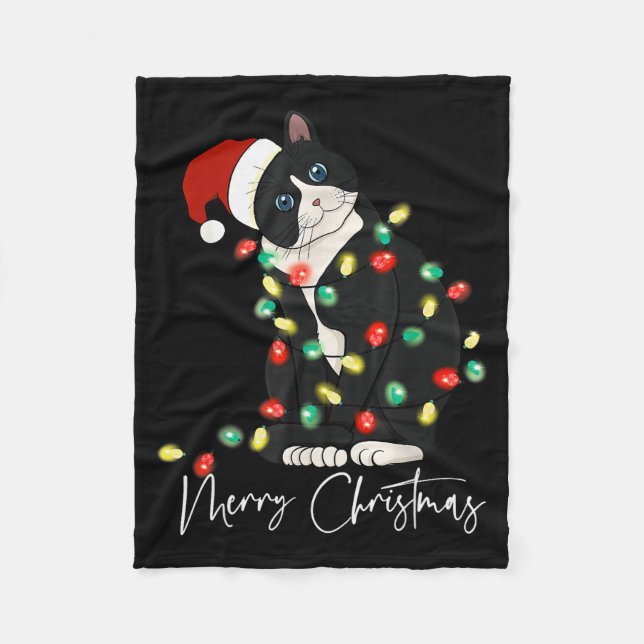 Black Cat Christmas Light Christmas Black Cat With Fleece Blanket (Front)
