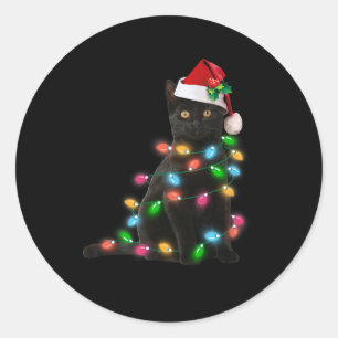 black cat christmas light   funny cat lover christ classic round sticker