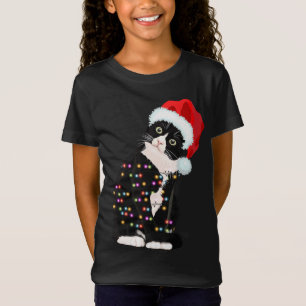 Black Cat Christmas Light Funny Cat Lover Christma T-Shirt