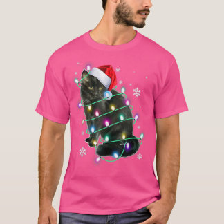 Black Cat Christmas Light Funny Cat Lover Christma T-Shirt