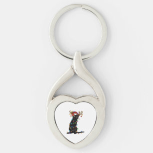 Black Cat Christmas Light Funny Cat Lover Xmas  Key Ring