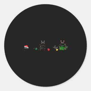 Black Cat Christmas Light Reindeer Santa Christmas Classic Round Sticker