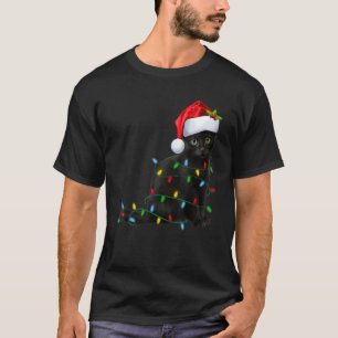 Black Cat Christmas Light Santa Hat Cat Xmas 1 T-Shirt