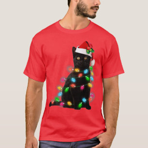 Black Cat christmas light t funny cat lover christ T-Shirt