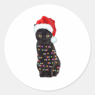 Black Cat Christmas Light T-shirt Festive Feline w Classic Round Sticker
