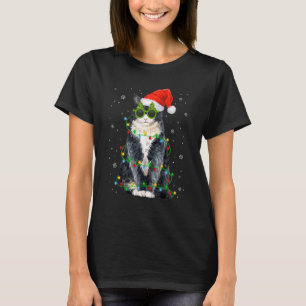 Black Cat Christmas Lights Cat Xmas Santa Hat T-Shirt