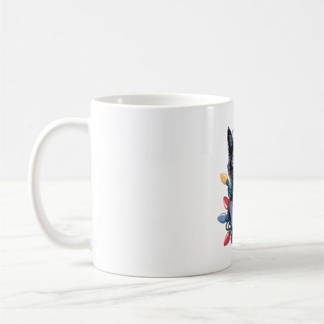 Black Cat Christmas Lights Funny Cat Lover Coffee Mug (Left)