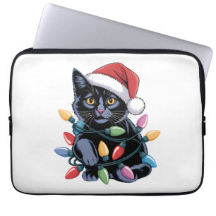 Black Cat Christmas Lights Funny Cat Lover Laptop Sleeve