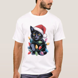 Black Cat Christmas Lights Funny Cat Lover T-Shirt