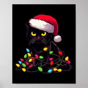 Black Cat Christmas Lights Funny Cat Lover Xmas Sa Poster